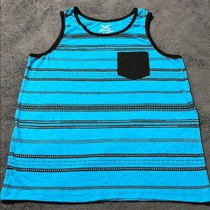 Faded Glory men’s medium tank top blue and black striped design front pocket